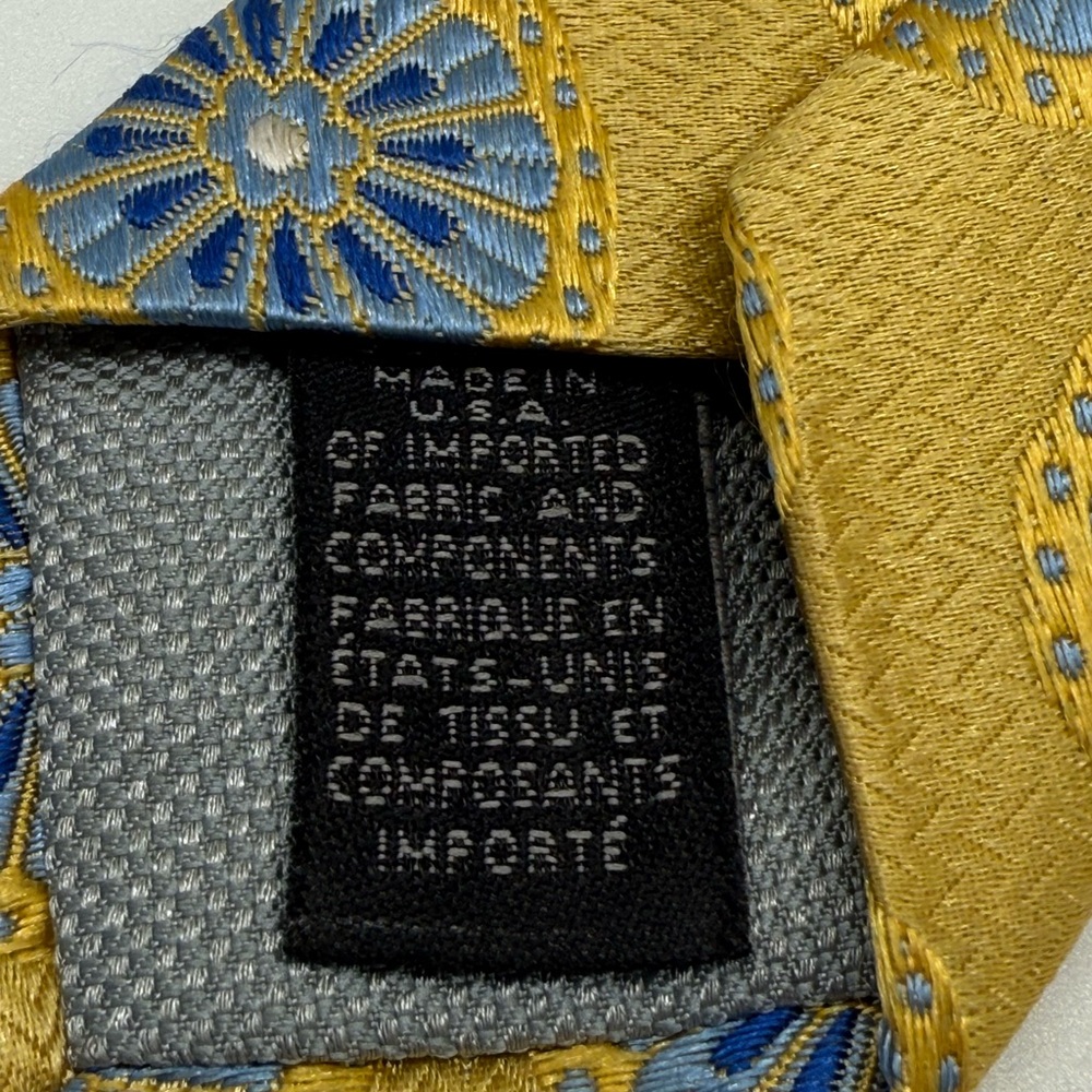 Ike Behar Yellow Gold and Blue Floral Patterned Tie Modern office formal wedding - Picture 6 of 7